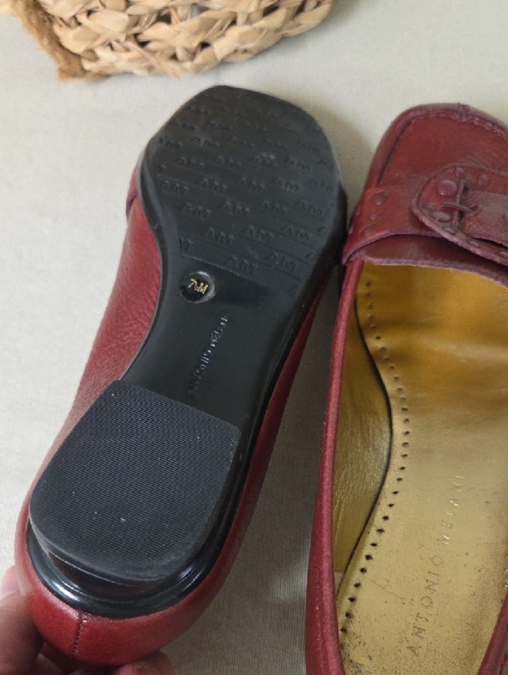 Antonio Melani Dark Red Leather Buckle Loafers Size 7.5 M Flats - Picture 6 of 6